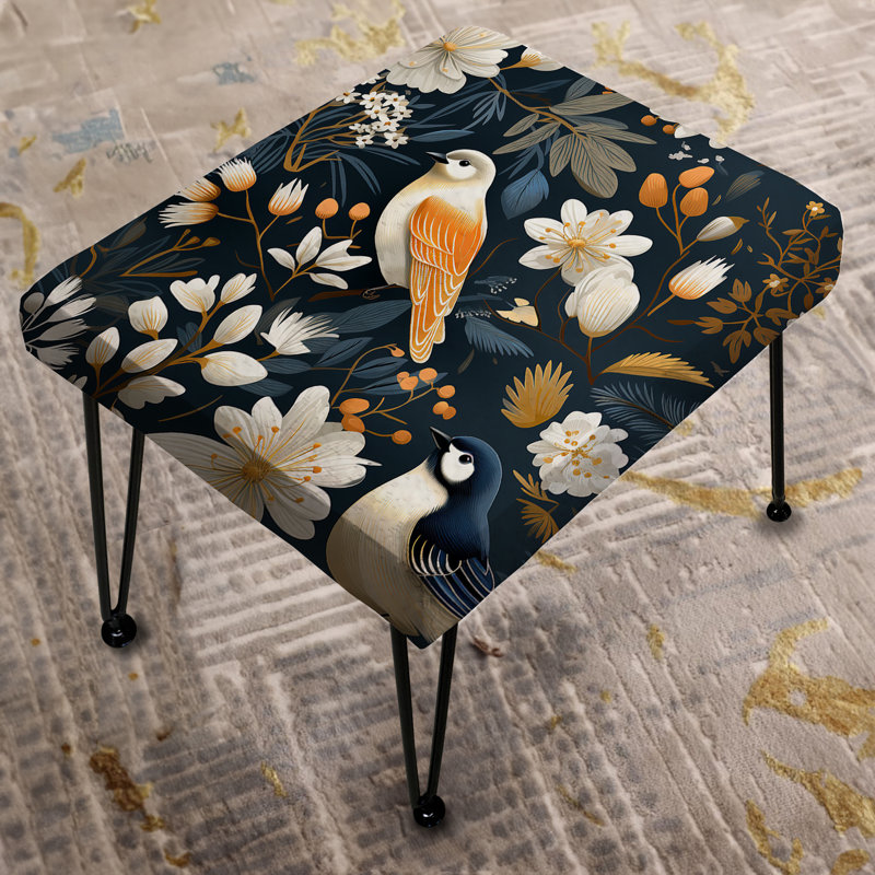 Blooming Scandinavian Bird Elegance - Repose-pieds rectangulaire floral