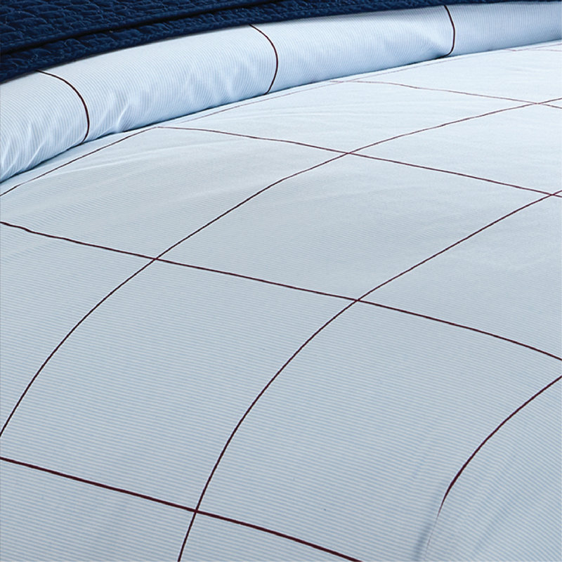 Ensemble d'édredon 100% coton à carreaux Tennis Lacost, Édredon simple et 1 taie décorative, Lt. Blue Tennis Checks