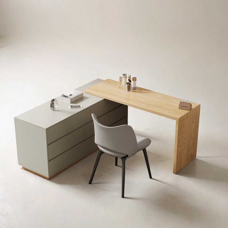 55.2 Inch White Corner L-Shaped Dressing Table, 6 Drawers