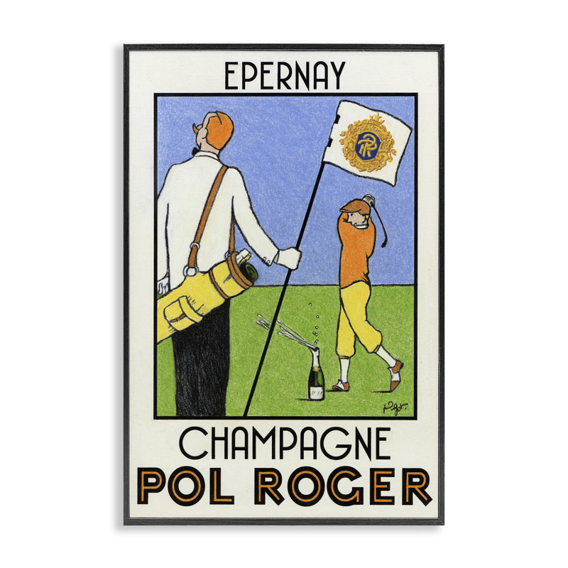 «Vintage Golfers Champagne», art de la giclée par Jean-Pierre Got, Giclée encadrée noir minuit, H 24 po x l 16 po