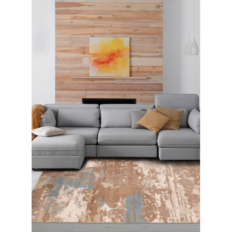 Tapis unique brun de 8 pi 1 po x 9 pi 7 po Alma
