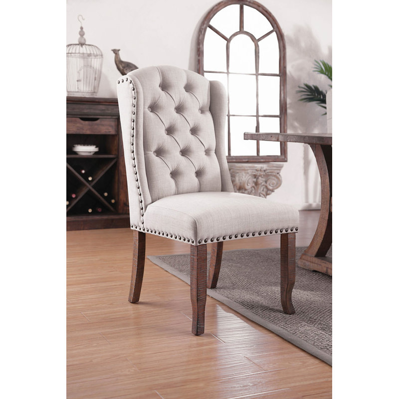 Chaises d'appoint contemporaines en tissu ivoire capitonné à dossier en chêne massif