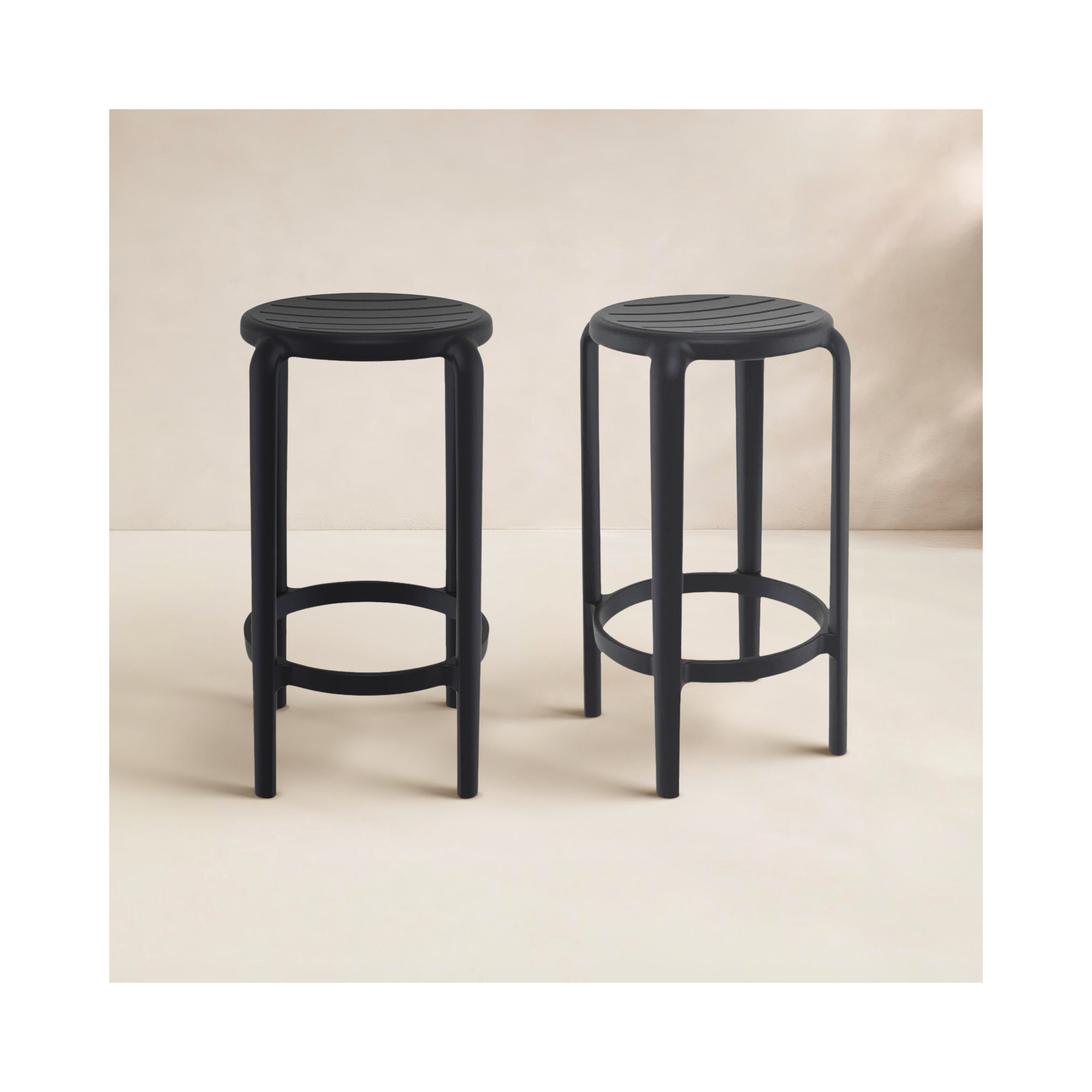 Awan Backless Outdoor Bar Stool, Black, 25.75"