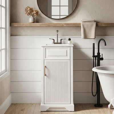 Petit meuble-lavabo 18 po avec lavabo intégré simple en céramique, meuble-lavabo moderne Farmhouse, blanc crème