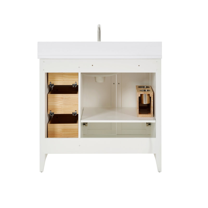 Meuble-lavabo en bois massif 36 po avec assemblage US Power, Blanc