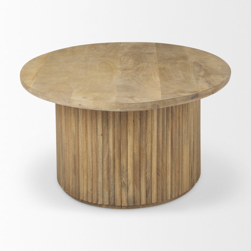 Terra 48L X 28W X 15H Light Brown Wood Oval Fluted Coffee Table, Light Brown 