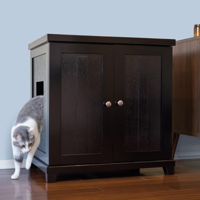 The Refined Litter Box - Wood Cat Litter Box Enclosure Cabinet with Drawer, Shaker Style + Feet