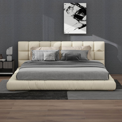 Lit moderne à profil bas avec support de lattes robuste, pas de sommier tapissier, lit moelleux de luxe pour la chambre à coucher