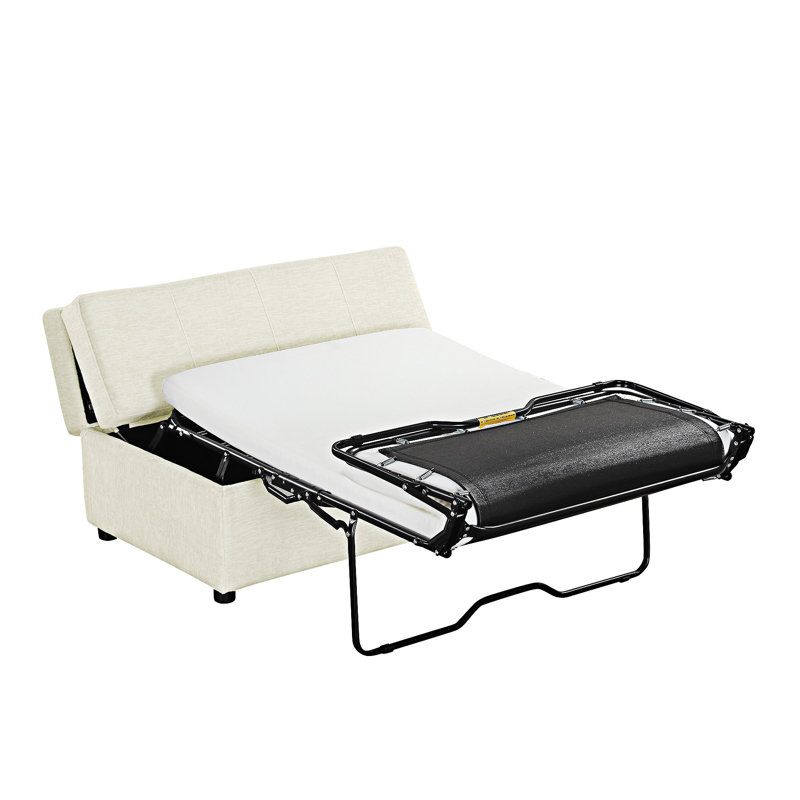 Lit simple escamotable avec repose-pieds et matelas, Blanc