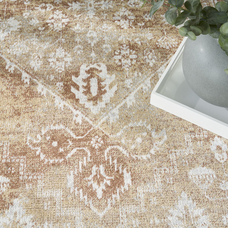 Bungalow Rose Newfields Machine Washable Rust Multicolor Vintage Indoor Rug, Rectangle 6'7" x 9'