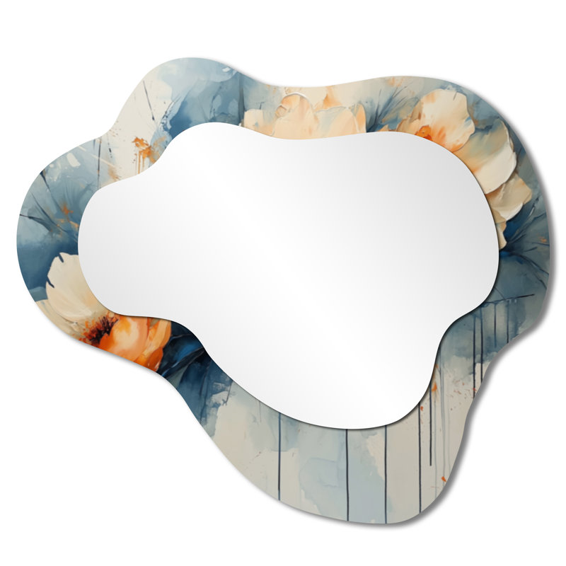 Radiance In Aqua Peonies Flowers - Peonies Asymmetrical Decorative Mirror, Traditional irregular Wall Mirror, Printed on Metal