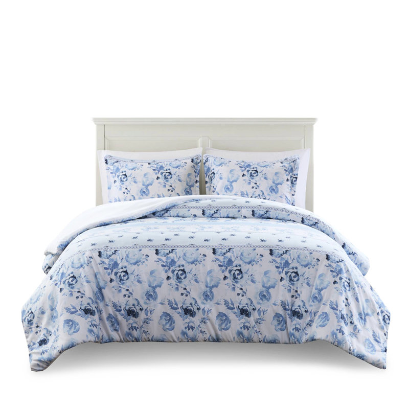 Housse de couette en microfibre à motif floral et rayé simple / simple TG, fermeture à boutons, lavable, attaches intérieures, literie à rayures TG