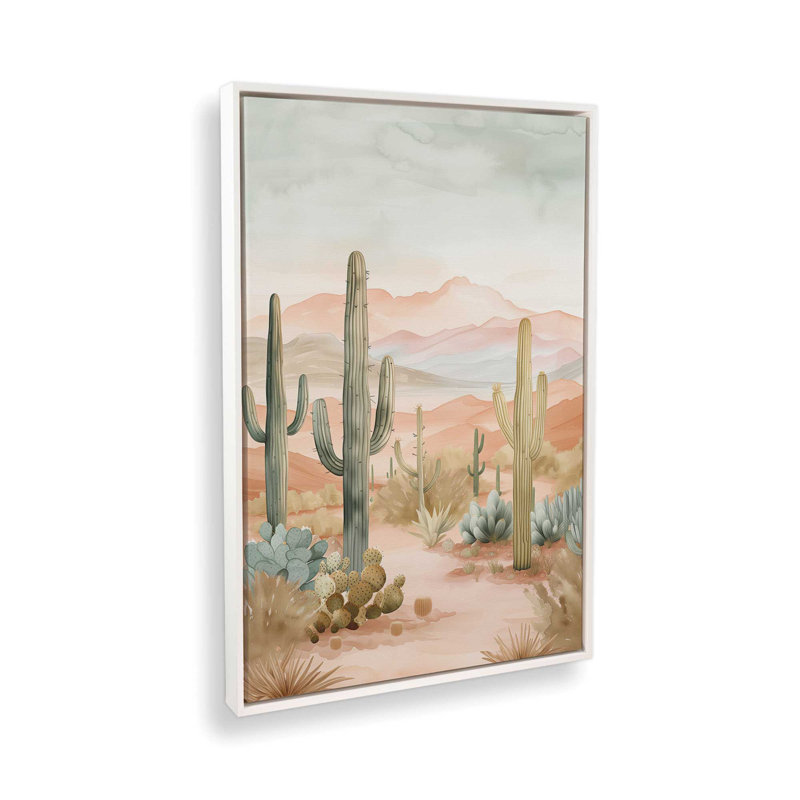 Toile roulée «Cactus Waltz I», H 30,75 po x l 20,75 po x P 1,75 po, Cadre flottant blanc opaque