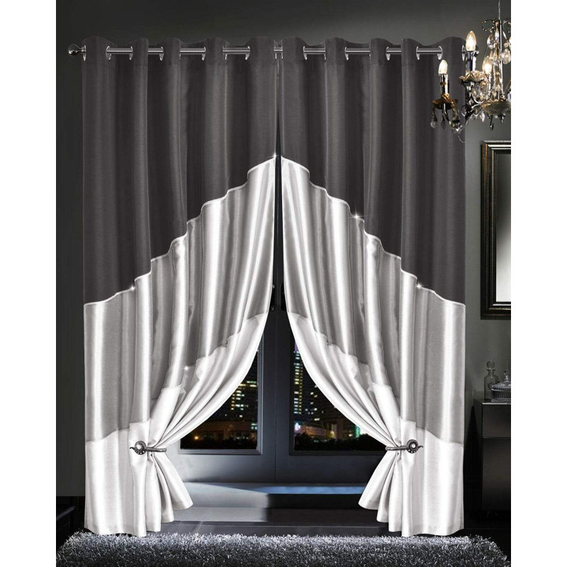 Room Darkening Curtain Panel Pair, Silver, 137cm Width x 167cm Drop