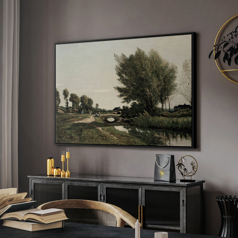 Paysage rétro-CDLXVII, H 25 po x l 37 po x P 2 po, Toile encadrée noire