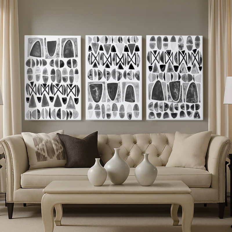 Gray Arches I - Toile tendue avec châssis sur mesure - 3 pièces, H 12 po x l 24 po