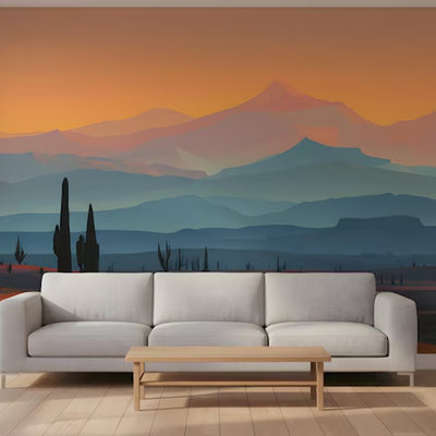 Peinture murale Sunset Desert Mountains