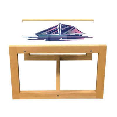 East Urban Home Sailing Boat Coffee Table, Continuous Sailing Boat 80''S Style On Plain Backdrop Pattern, Acrylic Glass Center Table With Wooden Frame -  46F7D80743324ED38D4D958EFE535CE5