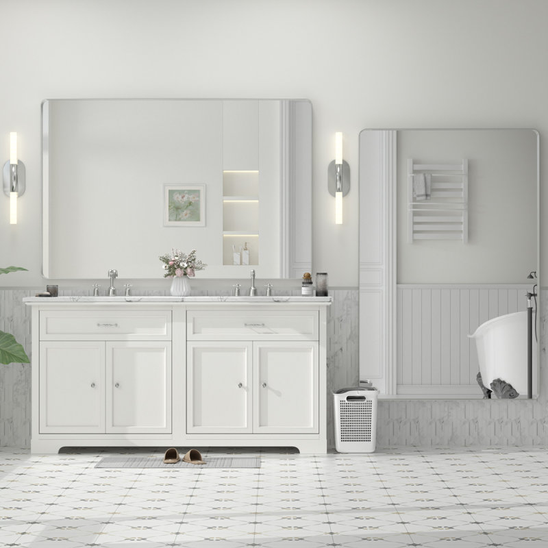 Molly Tempered Glass and Metal Framed French Cleat Mounted Wall Bathroom / Vanity Mirror, 32" x 24", Black