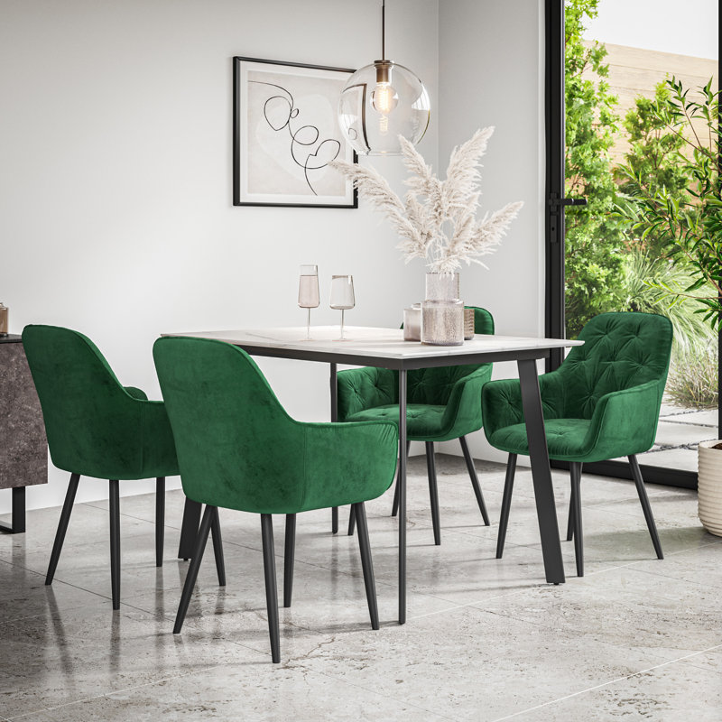 Ahlayna 4 - Person Dining Set, White/Black/Green