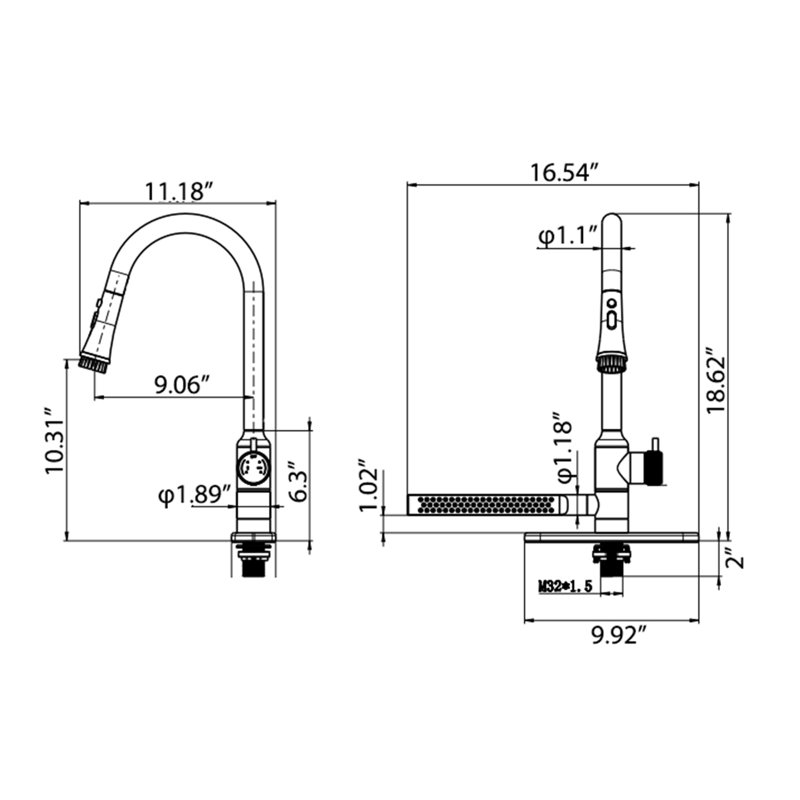 Le robinet de cuisine multi-fonctions High-ARC avec valve à fonction claire, pulvérisateur rétractable, bec latéral élargi et brosse mobile (plaque incluse)