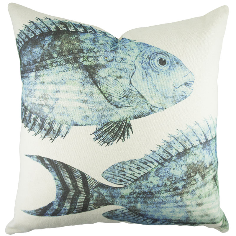 Fish Cotton Blend Reversible Throw Pillow