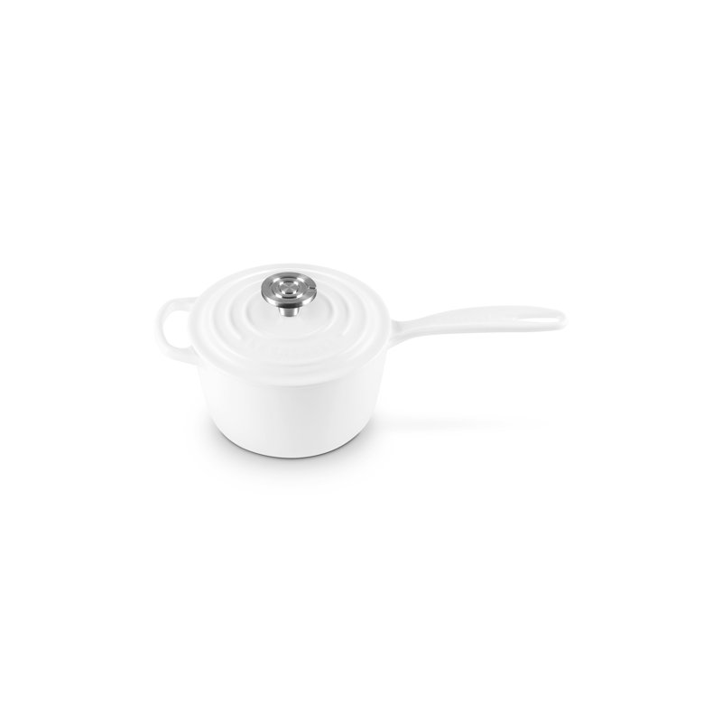 Le Creuset Enameled Cast Iron Signature Sauce Pan 1.75Qt. - White, Crucible Ss Knob