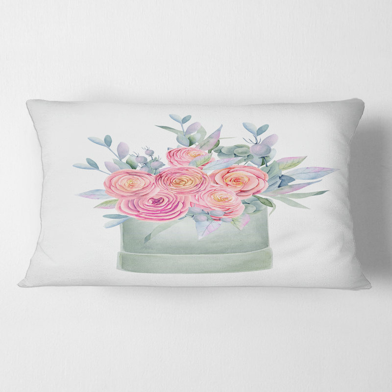 Rectangle, boîte-cadeau avec roses roses - Coussin Farmhouse