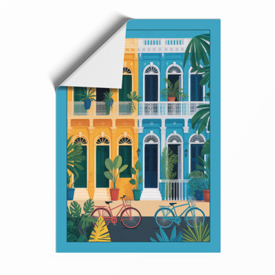 Colonial Facade With Bicycles Modern - Print