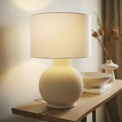Blair Natural Linen Shade Hand Finished Ceramic Grey Stone Table Lamp and Bulb