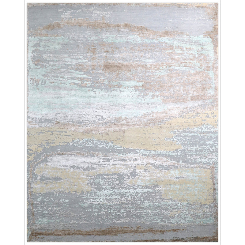 Tapis unique argenté / doré / bleu 8 pi x 9 pi 11 po