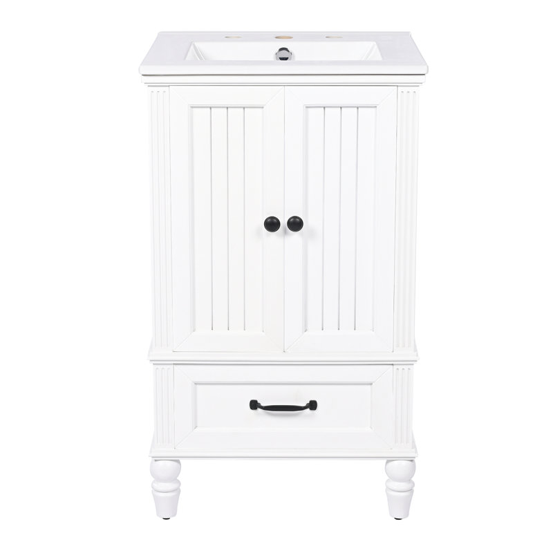 Ensemble de meuble-lavabo simple l 20 po avec lavabo en céramique, pieds en bois massif, 1 tiroir et armoire 2 portes, Noir