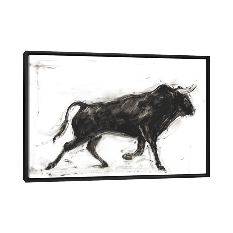 « toro ii », reproduction sur toile tendue, H 18 po x l 26 po x P 1,5 po, Toile avec cadre flottant noir, Pas de tapis