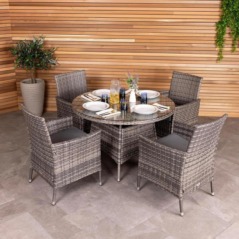 Rattan Garden Furniture Set 4 Seater With Round Dining Table Chairs For Outdoor