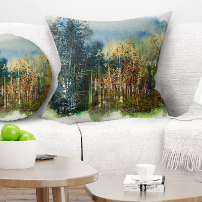 Forest Motif Watercolor - Landscape Printed Pillow