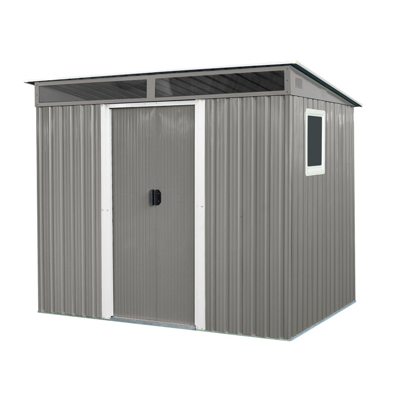 Remise de rangement extérieure en métal 8 pi x 6 pi avec fenêtre, gris