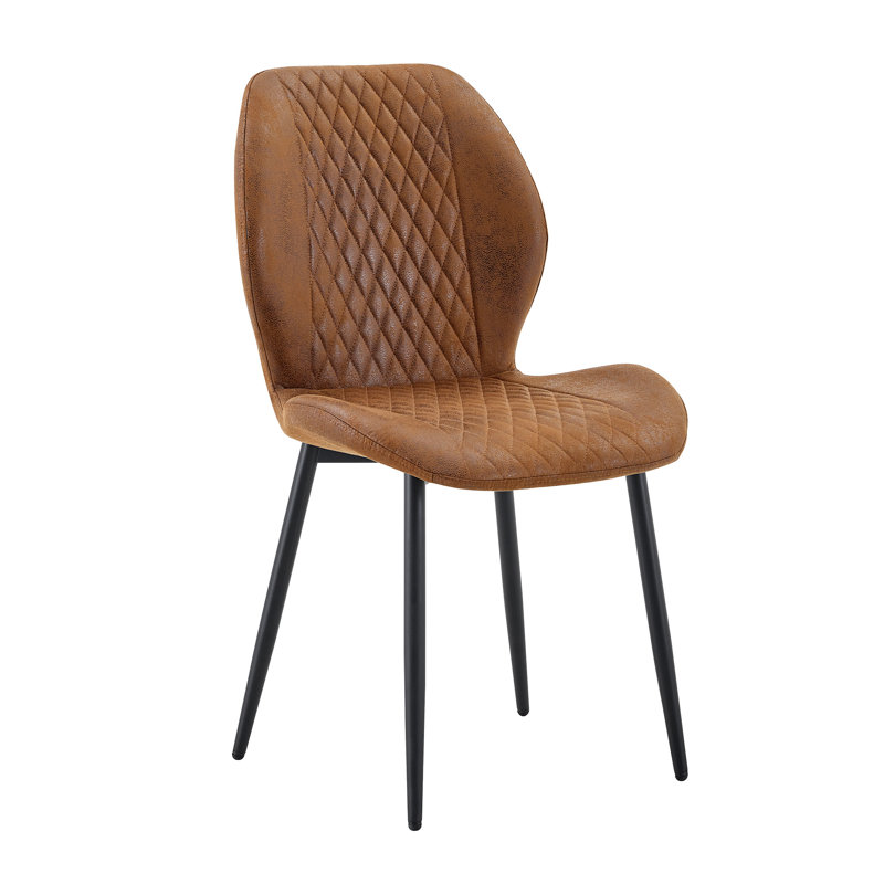 Modern PU Leather Dining Chair, Ergonomic Upholstered Side Chair with Black Metal Legs, Reddish Brown (Set of 4)