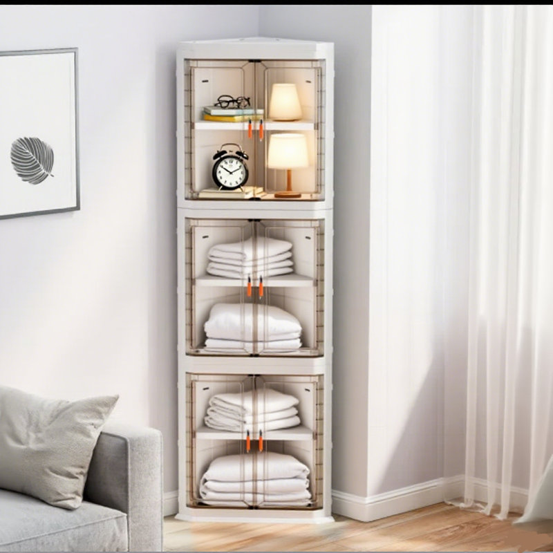 3-tier White Plastic Corner Storage Cabinet