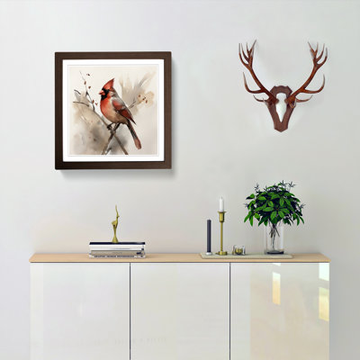 Cardinal Bird Ink Wash - Framed Print