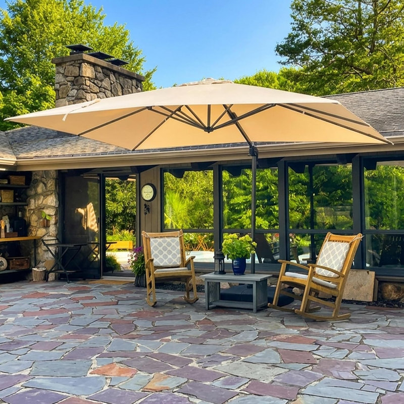Parasol incurvé rectangulaire ajustable avec base Bennit, Beige