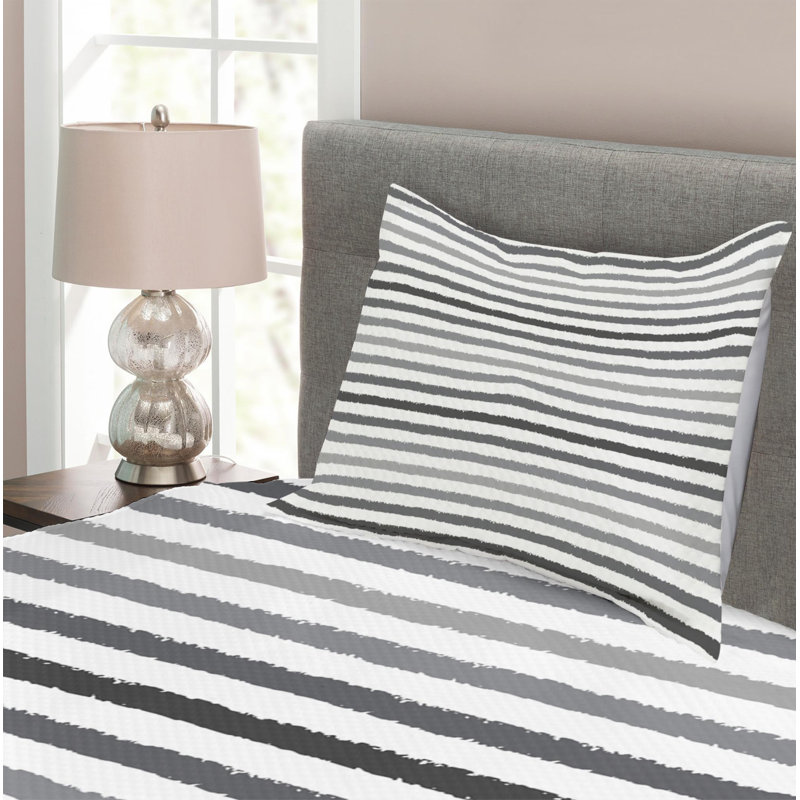 Gray and White Striped Twin Quilted Bedspread Set