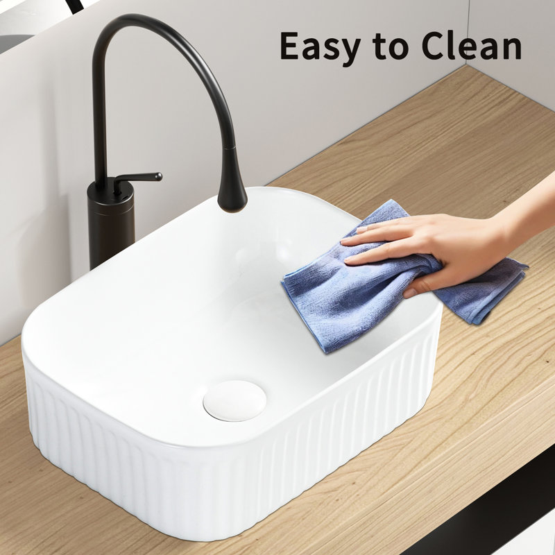 Lavabo vasque de salle de bain rectangulaire en céramique blanc laiteux au-dessus du comptoir, texture mate pour un look haut de gamme, facile à nettoyer et à entretenir, 15,8 de profondeur, 11,66 de largeur, 5,48 de hauteur, 17,28 lb de poids américain
