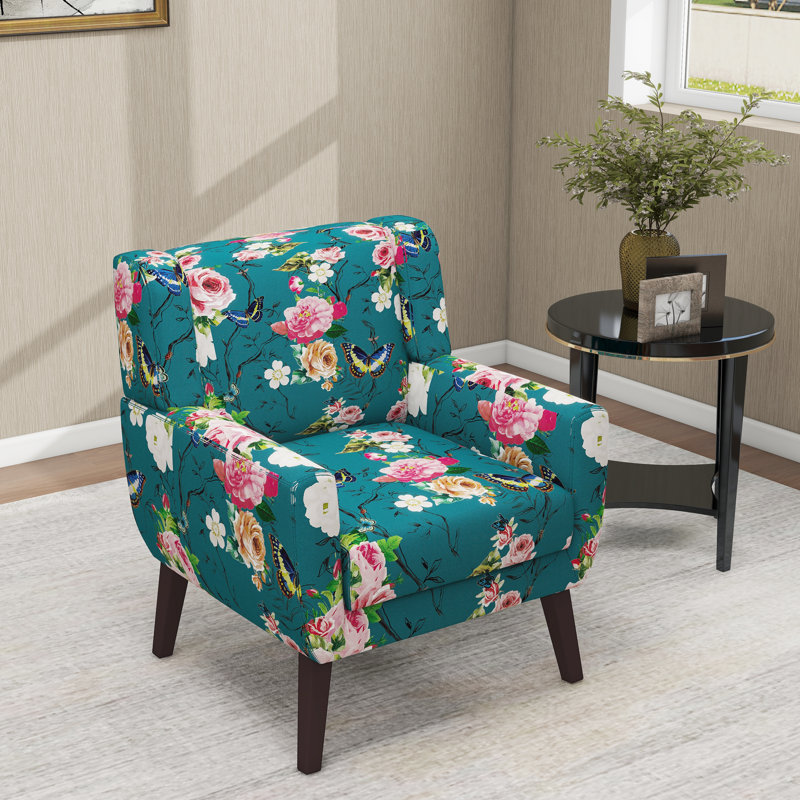 Jaqueze 73.4 Cm Wide Tufted Armchair, Blue/Pink Linen Blend