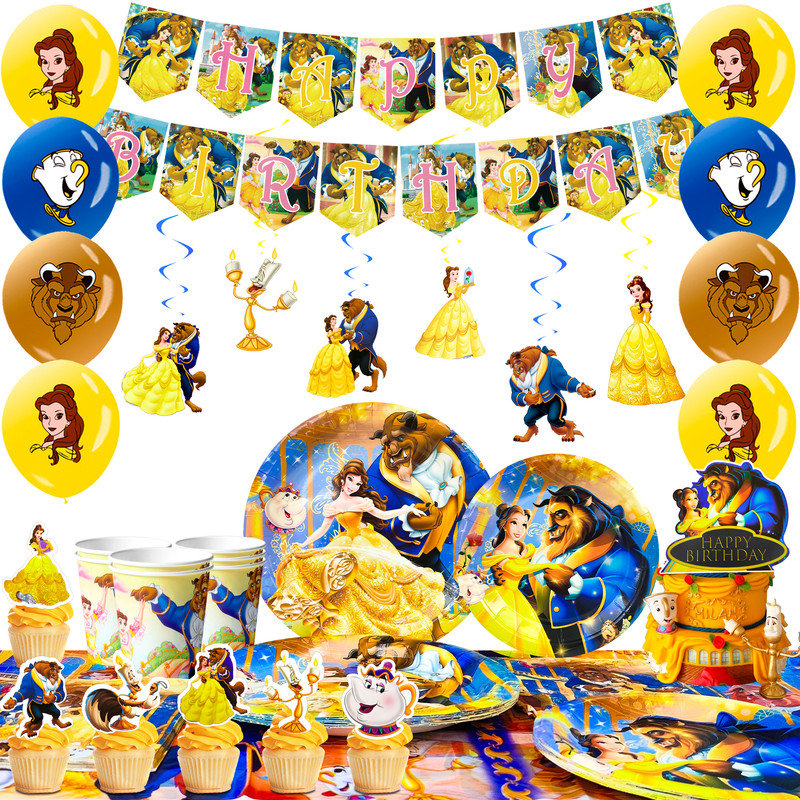 87 Pcs Beauty and the Beast Party Decorations and Tableware Kits