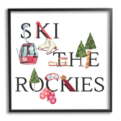 «Ski The Rockies Winter Seasonal Sports Expression Gray Farmhouse», estampe numérique encadrée, art texturé par Ziwei Li