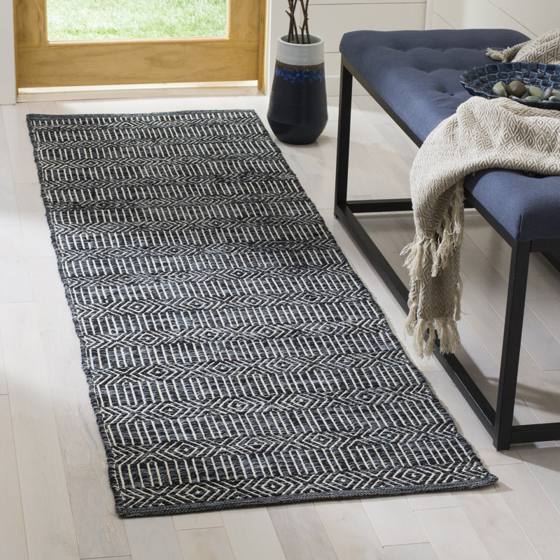 Tapis ivoire / gris foncé en coton tissé à plat à la main Dryden, Tapis de couloir 2 pi 3 po x 9 pi