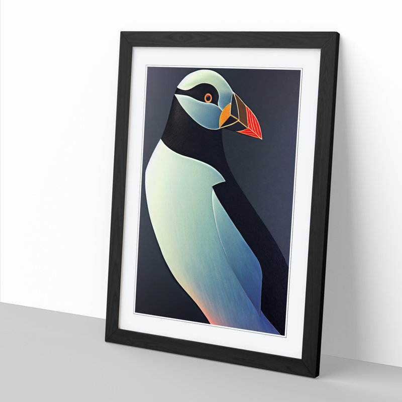 Puffin Vol.1 - Single Picture Frame Painting, 34cm H x 25cm W x 2cm D, Oak