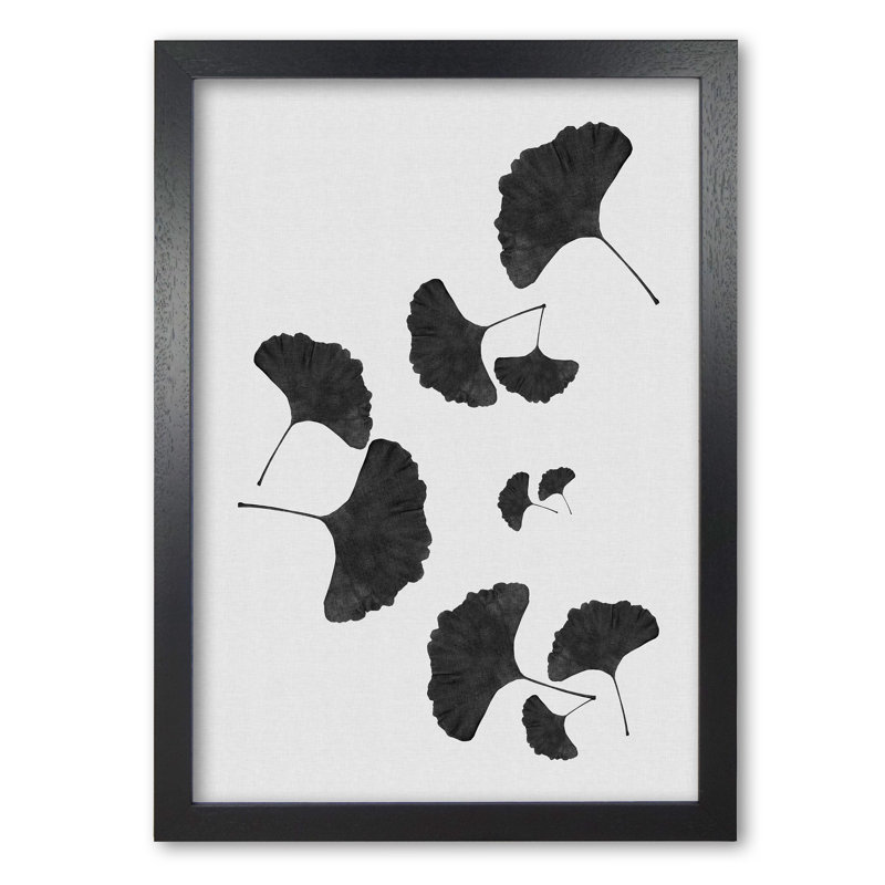 Ginkgo Leaf I - Print, 85 cm H x 60 cm W x 5 cm D, Black Grain Frame