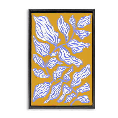 Feuilles sur toile flottante encadrée orange-gris par Martina Pavlova