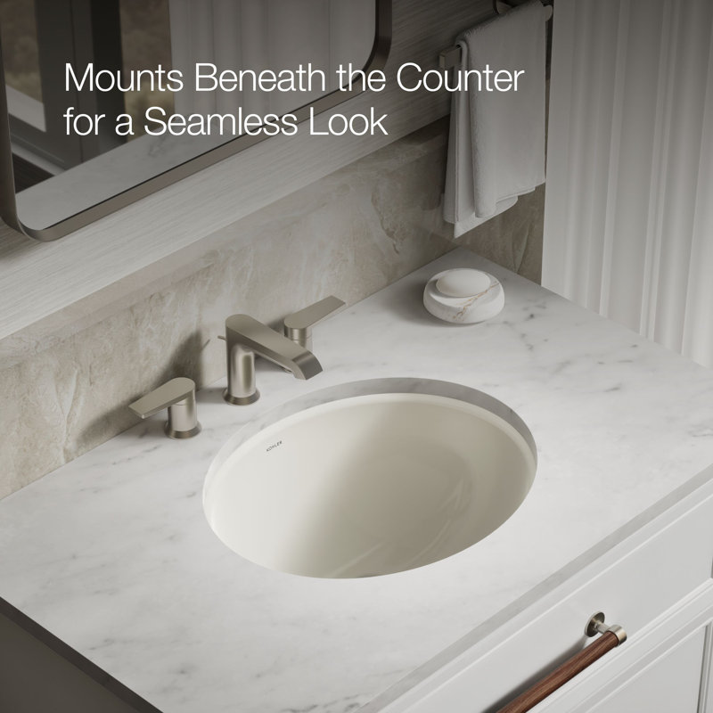Caxton Ceramic Oval Undermount Bathroom Sink, Biscuit